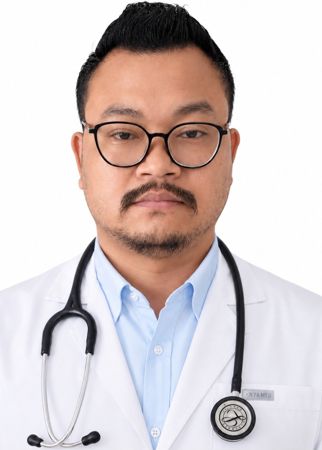 Dr. Sachin Swargiary in white coat